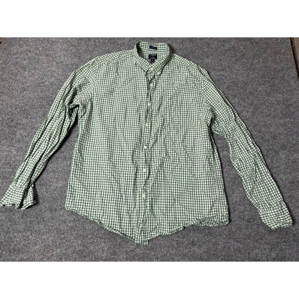 J Crew Button Down Shirt Mens XL Green Plaid Classic Long Sleeve Flex Washed